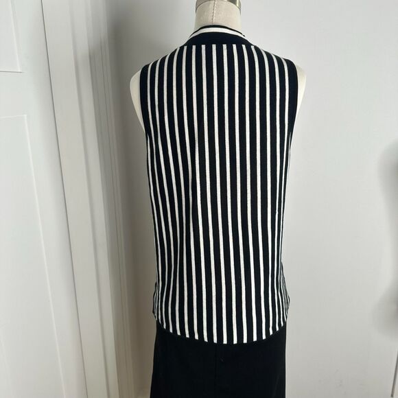 Rag & Bone Silk Cotton Stripe Knit Tank L Sleeveless Mock Neck Minimalist Mod - Picture 3 of 9